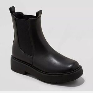 A New Day Women's Faux Leather Ankle Chelsea Boots Block Heel Memory Foam Size .